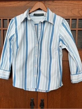Harve Benard Light Blue and White Vertical Stripe Button-Down Shirt
